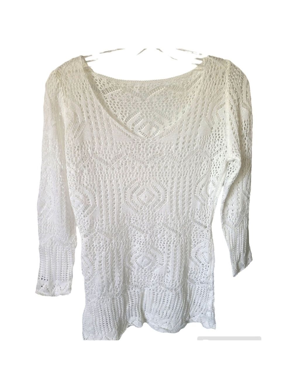 TRIBE Open Knit Crochet White Beach Cover Up Size Small